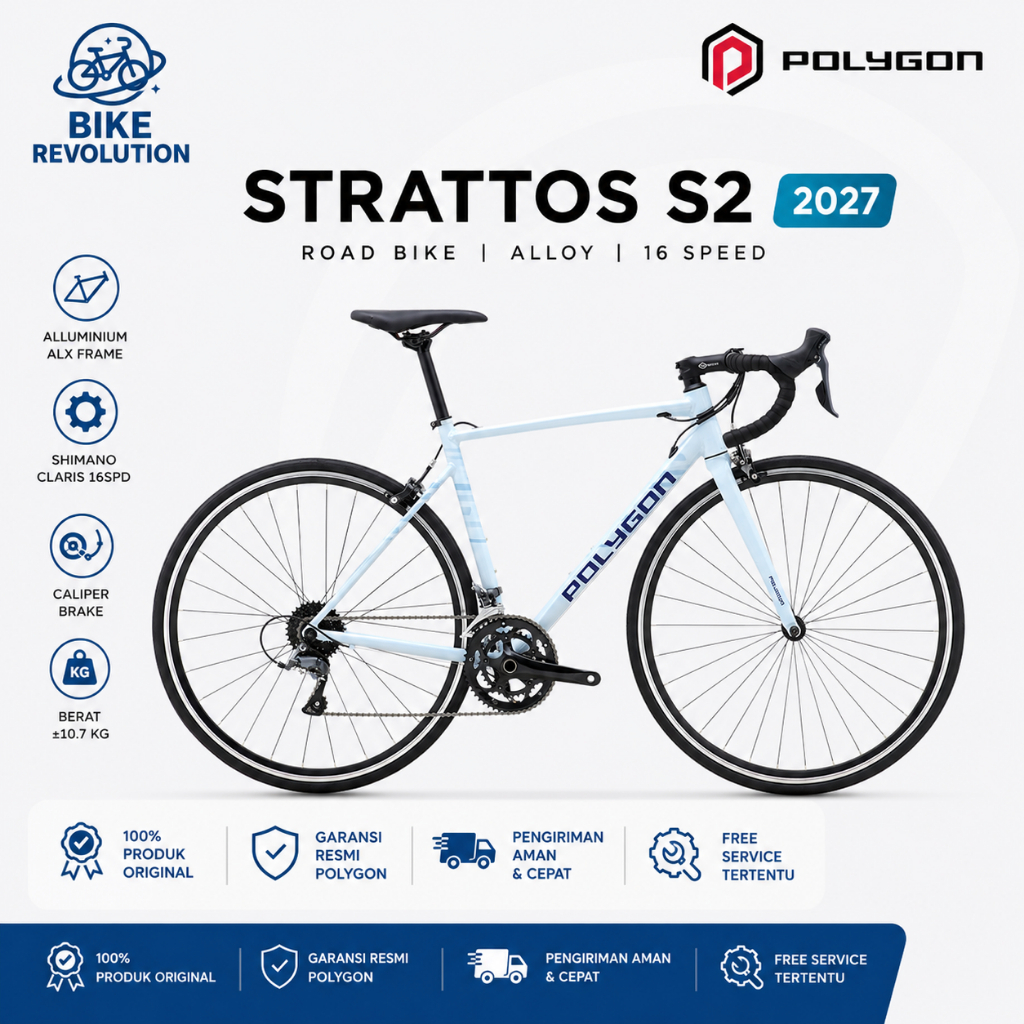 Sepeda Balap Polygon Strattos S2 Road Bike Drop Bar Shimano Claris 2x8 Speed Carbon Fork
