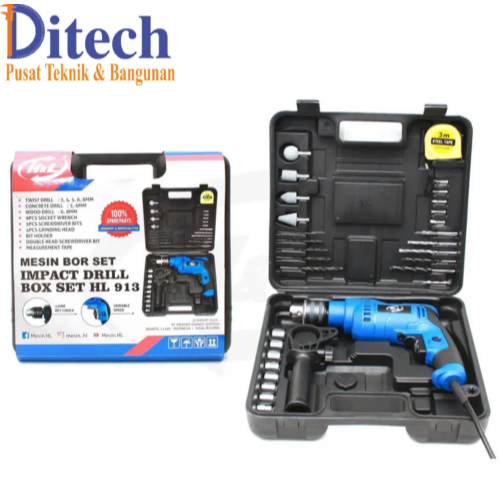 HL  (H&L) 913 SET IMPACT DRILL - Mesin Bor Beton Elektric  Set 13mm / Impact Drill BOX SET HL 913