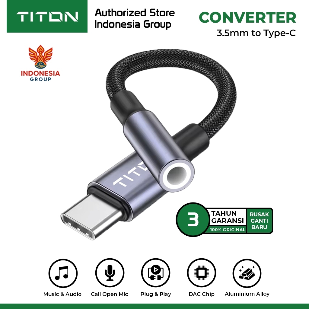 IG JKT TITON Converter Type C to 3.5mm Audio Splitter DAC Chip Call Music Control Connector Adapter 