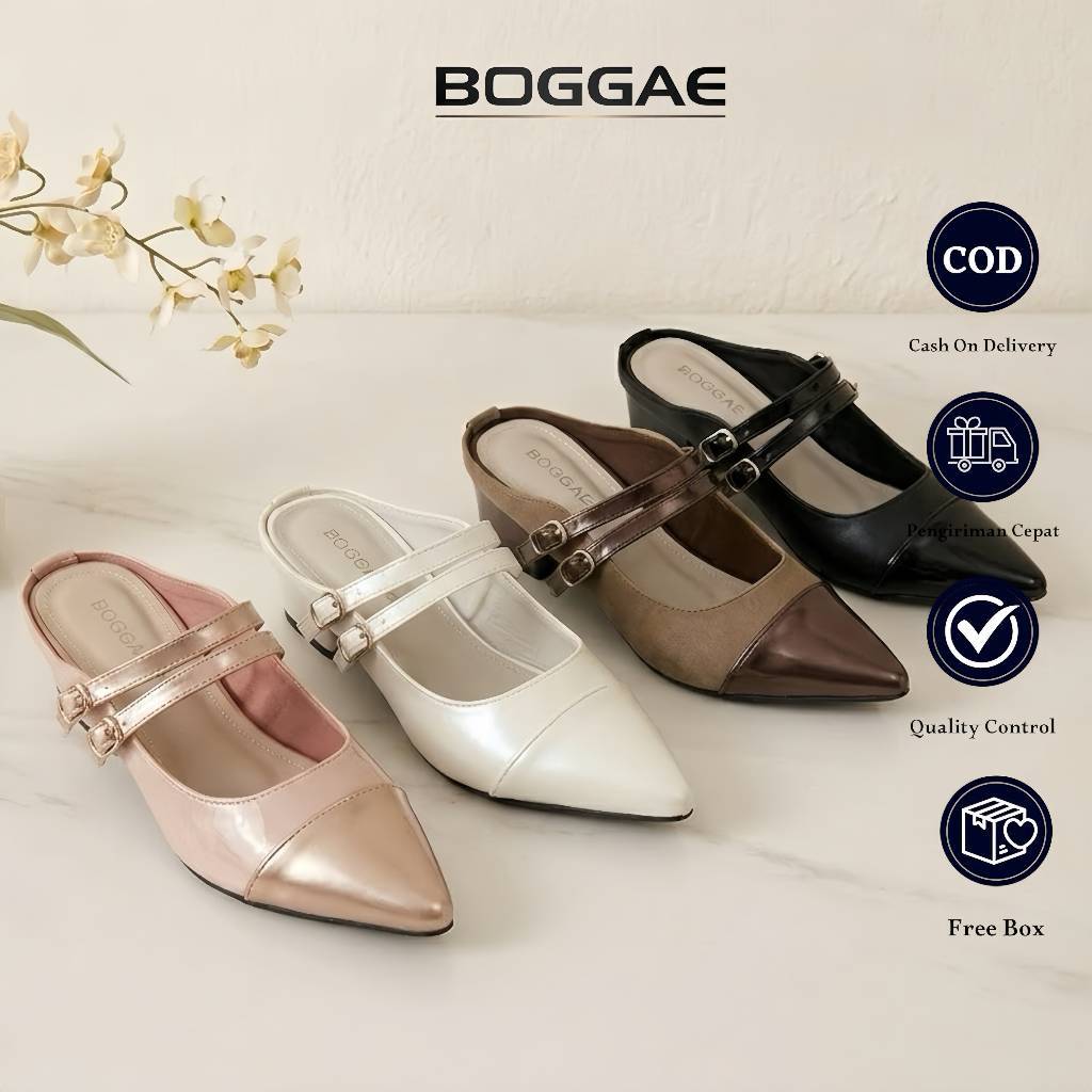 Sepatu Wanita Heels Mules Model Lancip Hak 3 cm Pretty
