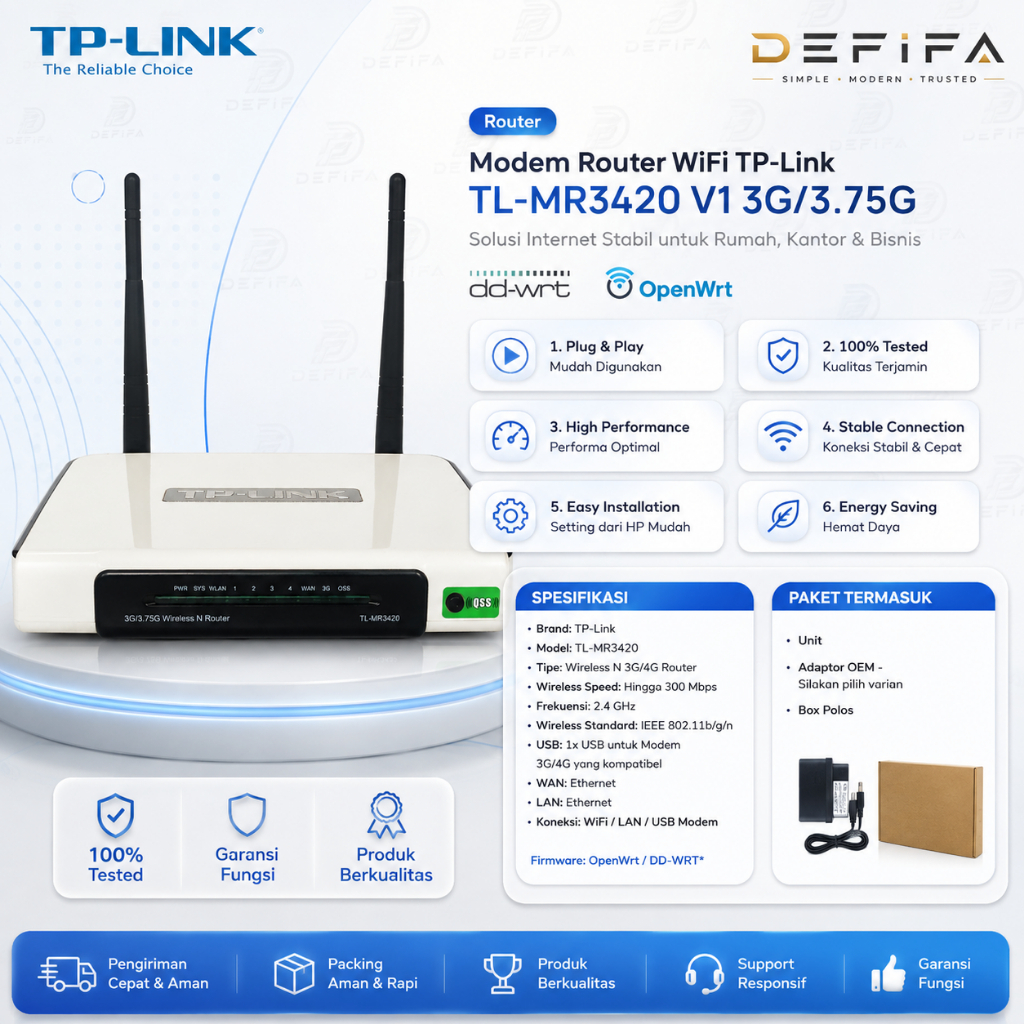 Modem Router WiFi TP-Link TL-MR3420 V1 OpenWrt DD-WRT 3G 4G LTE 300Mbps
