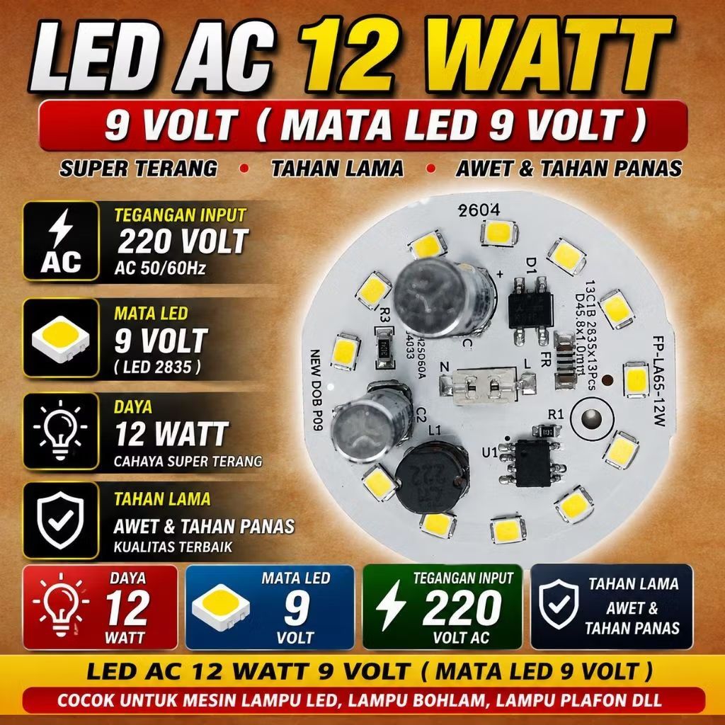 LED AC DOB  12WATT 9VOLT D 45MM