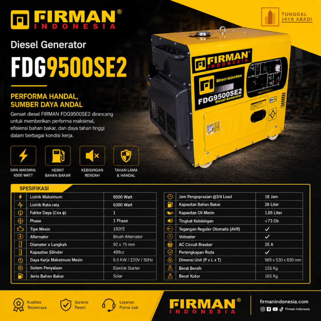 Genset Silent Diesel Firman FDG9500SE2 - 6500 Watt