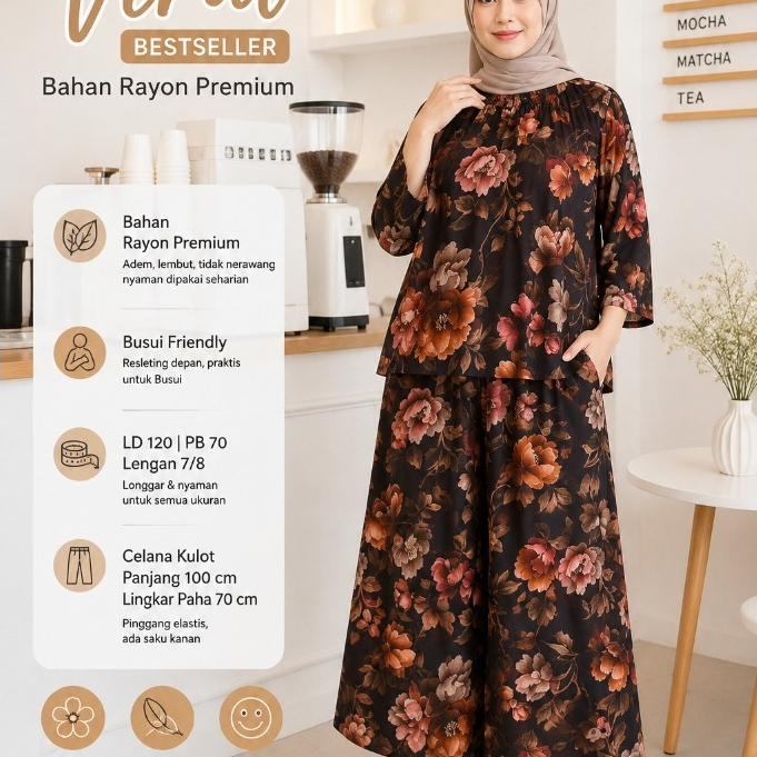 Setelan Wanita Muslimah Remita Rayon Jumbo LD 120 Motif 10 Lengan 7/8 Onet Set Kekinian Busi
