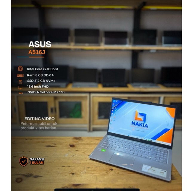 ASUS A516J Intel Core i3 1005G1 Ram 8 GB SSD 512 GB NVME NVIDIA GeForce MX330 Keyboard Backlight