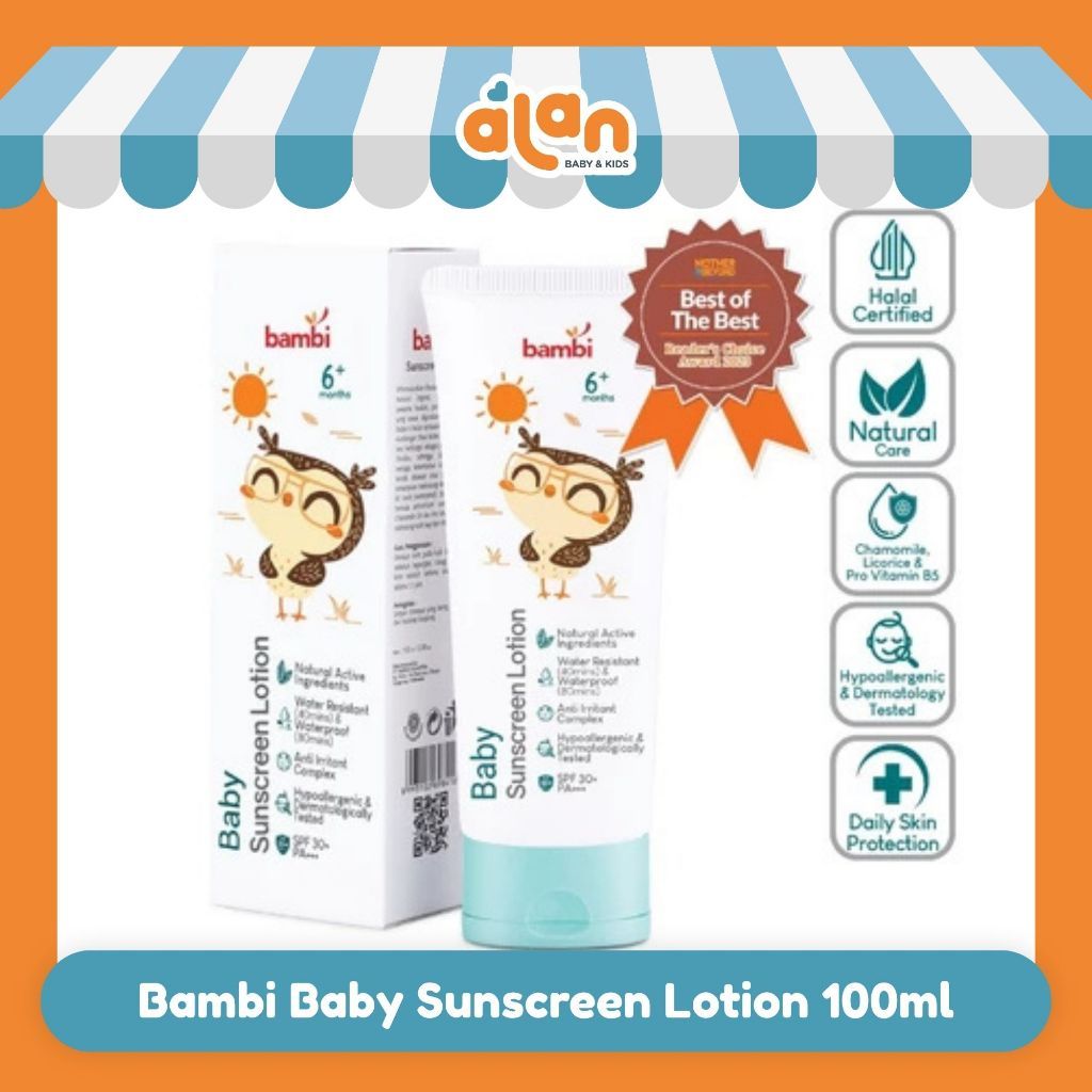 Bambi Baby Sunscreen Lotion 100ml | Lotion Sunscreen Bayi Anak Kulit Normal - Sensitif | SPF 30++ | 