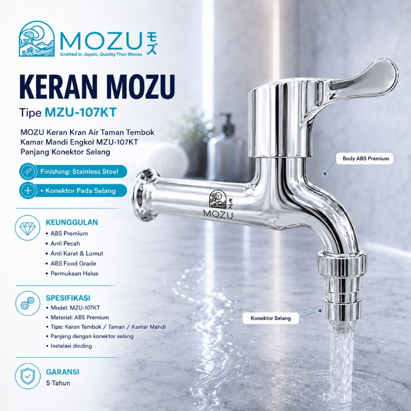 MOZU Keran Kran Air Taman Tembok Kamar Mandi Engkol Panjang Konektor Selang MZU-107KT