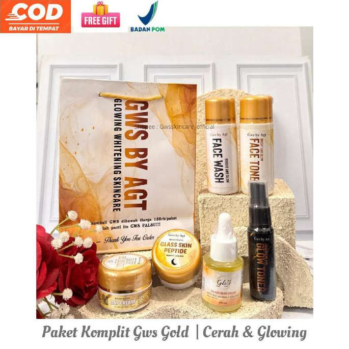 PAKET SUPER GLOWING GWS GOLD KEMASAN TERBARU / GWS BASIC / SERUM / TONER GLOW