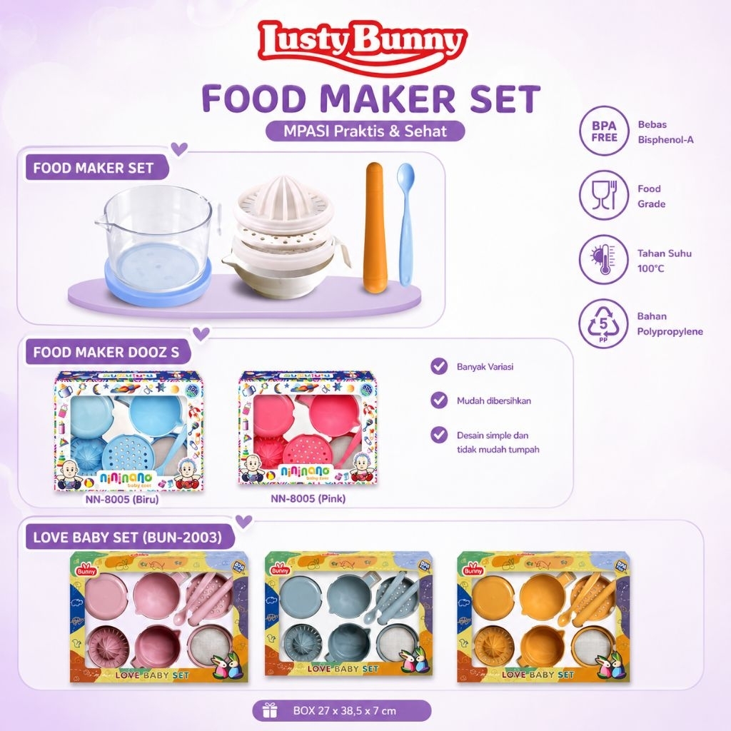 Lusty Bunny Food Maker Set Baby LB1360 BUN2003 NN8005 - Lustybunny Mangkok Penghalus Saringan Makana