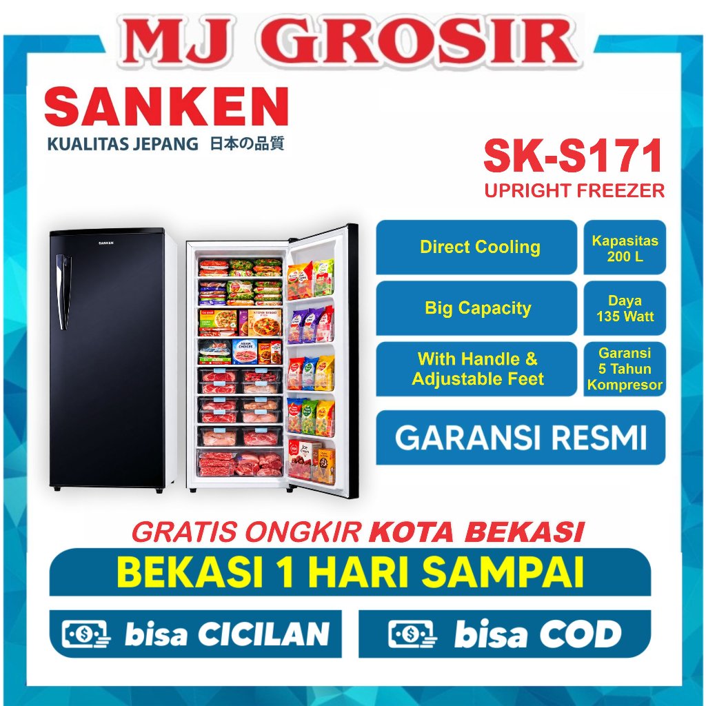 UPRIGHT FREEZER SANKEN SK-S 171 STAND FREEZER 200 LITER  CEPAT BEKU DAN HEMAT LISTRIK