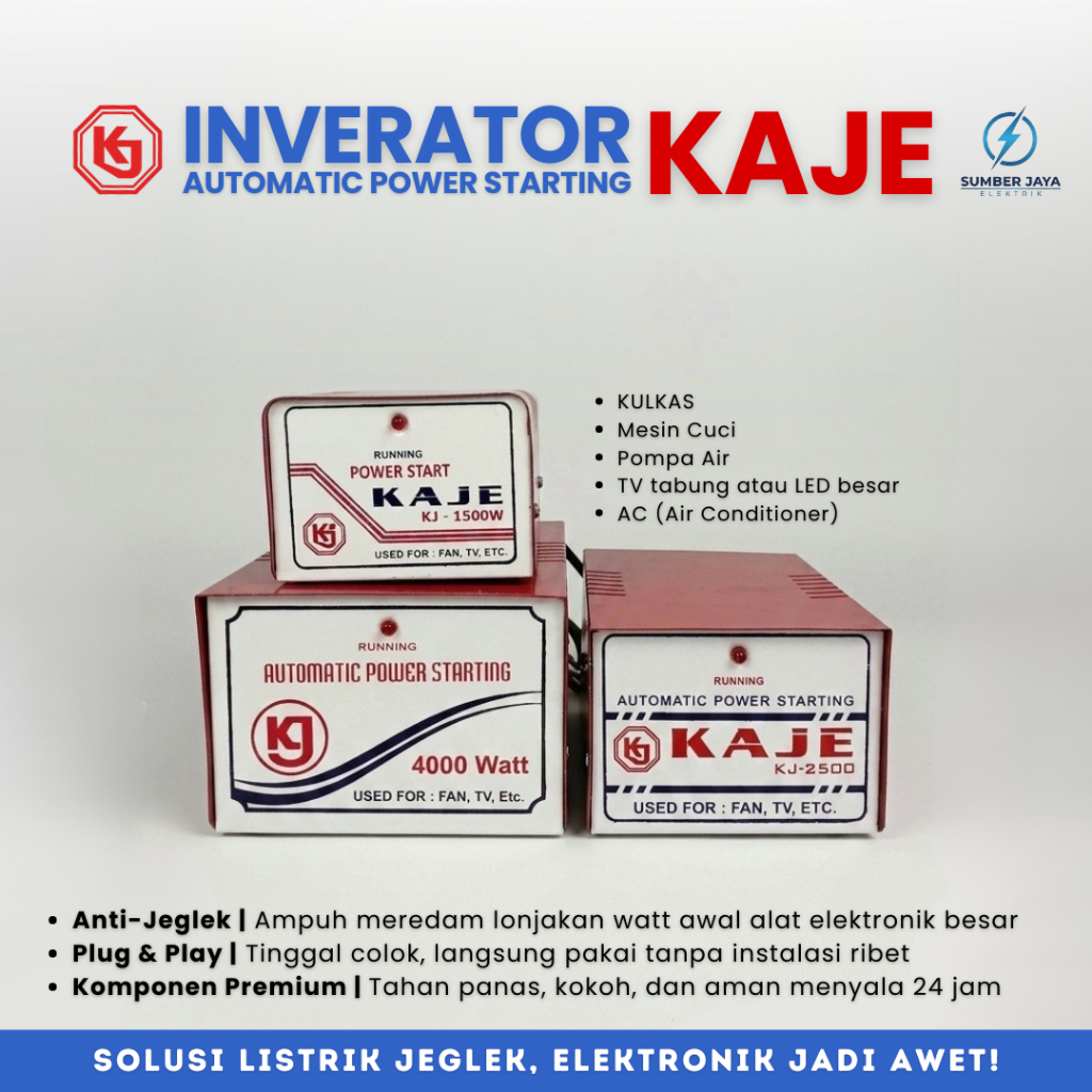 KAJE(KJ) Inverator Auto Start 1500W 2500W 4000W Anti Jeglek SNI - Power Starting Soft Start KJ Kaje 