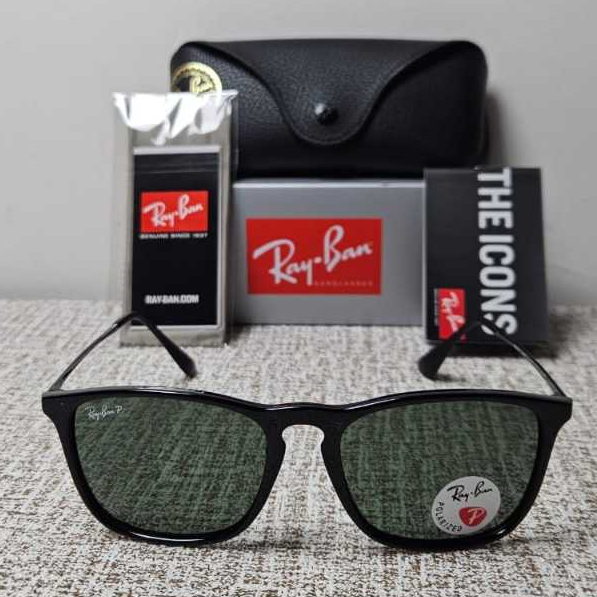 Kacamata Rayban Chris RB4187 601/2P Black Glossy Lens Dark Green Polarized Original