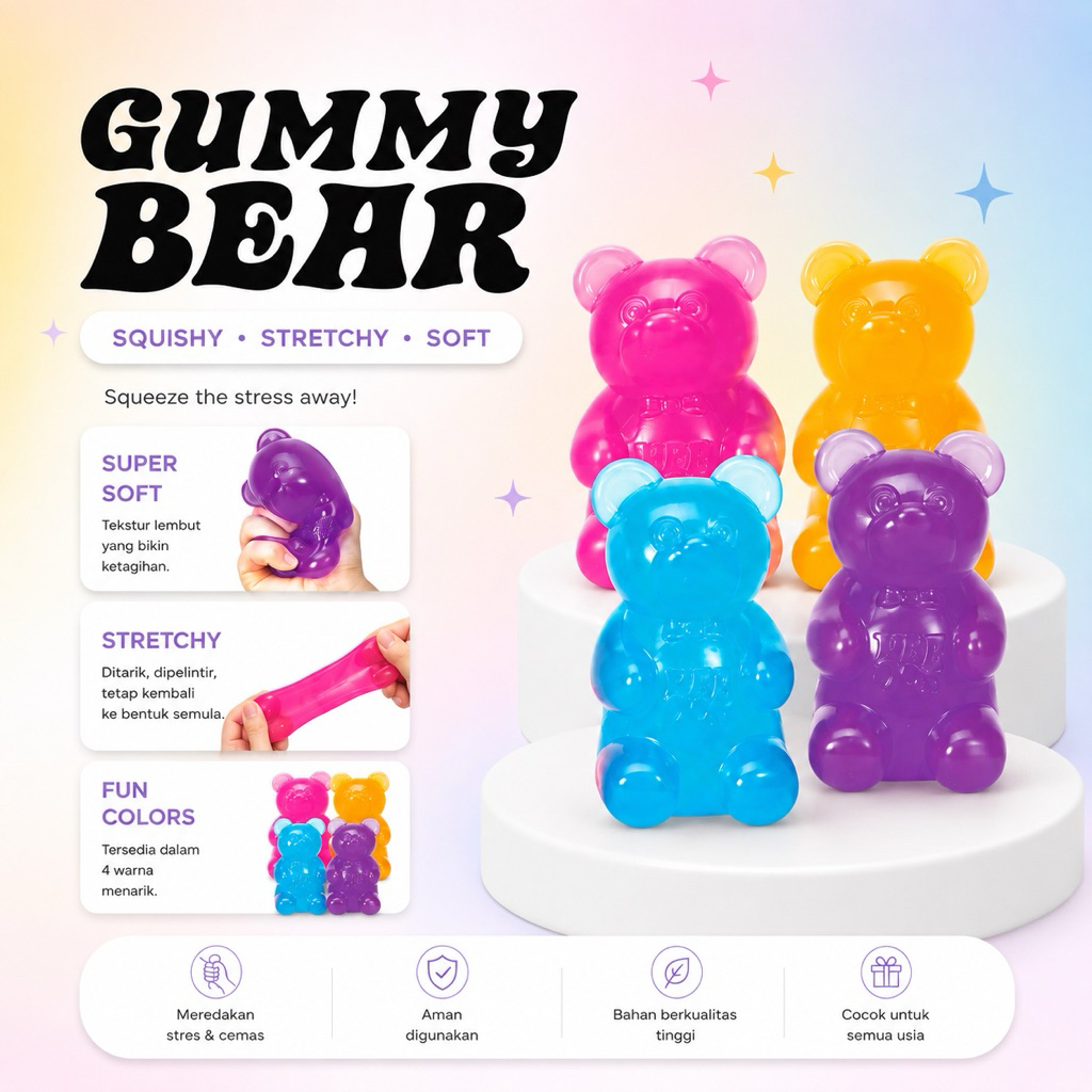 Gummy Bear Squishy Maltose Texture - Stress Toys - Needoh Gummy Bear