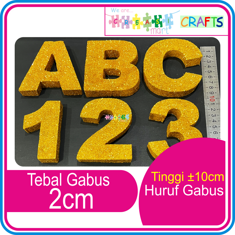 Gabus Glitter Huruf / Angka Gold Tinggi +-10cm Hiasan Dekorasi Snack Tart, Backdrop Photobooth