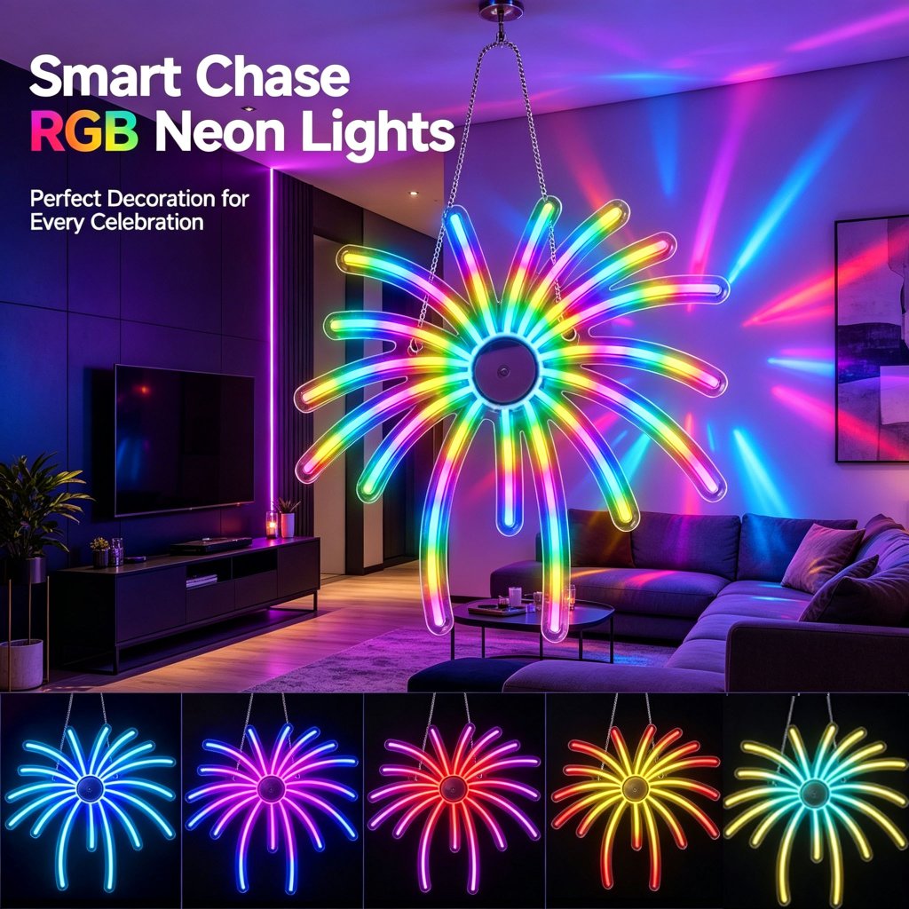 Lampu LED Gantungan Bentuk Bunga RGB Smart Chase Neon untuk Dekorasi Luar Ruangan