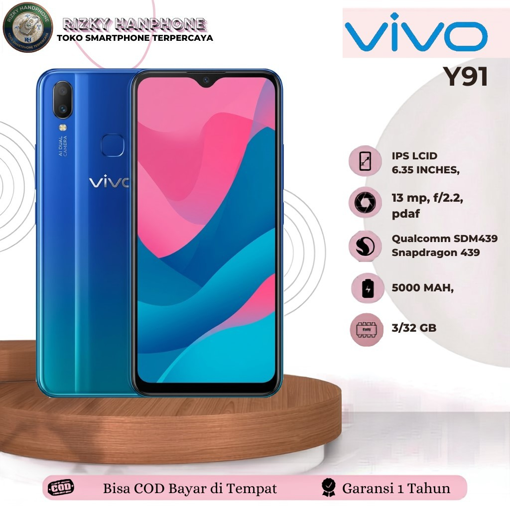 HP Vivo Y91 Ram 3/32Gb Snapdragon 439 Battery 5000mAh Second Normal Bergaransi Siap Pakai