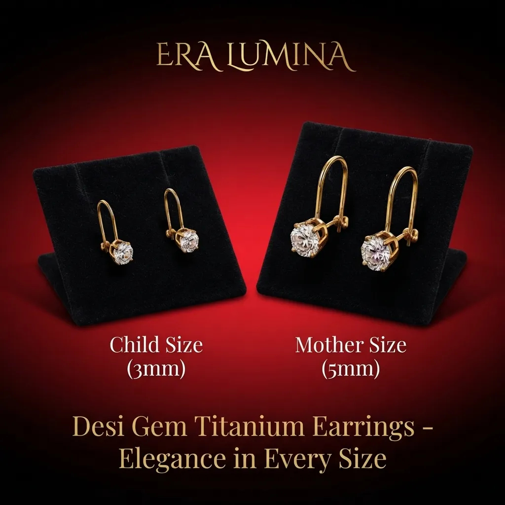 Anting Giwang Couple Ibu Anak Titanium Gold Klip Permata Kekinian