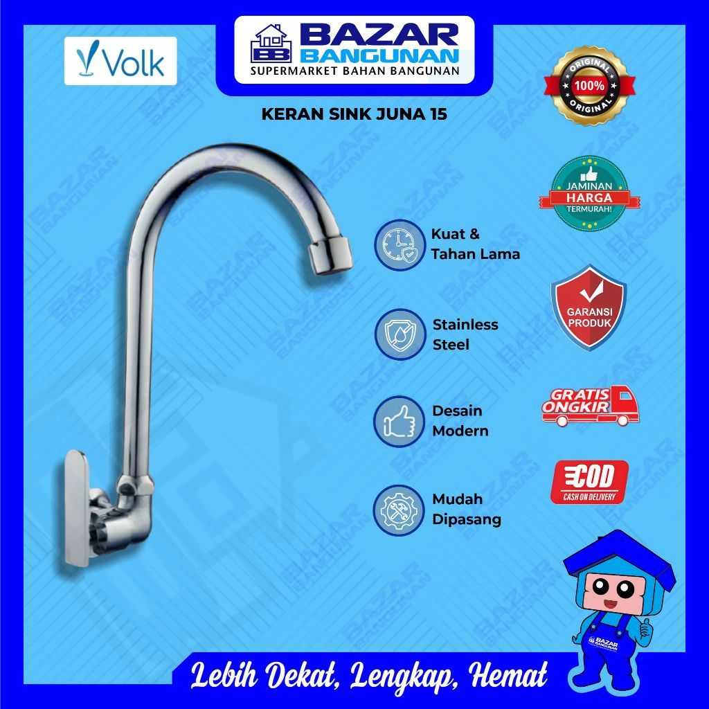 Volk - Keran Kran Air Sink Tembok Angsa Dapur Cuci Piring Bima 15 Modern Chrome