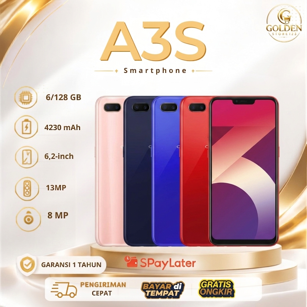 HP OPPO A3S RAM 6/128GB 4G LTE - Warna Biru, Fullset, Garansi 12 Bulan