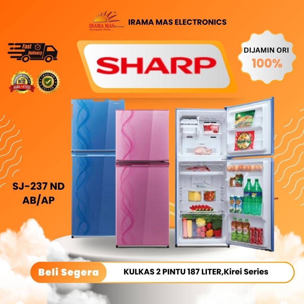 KULKAS SHARP SJ 237 ND-AB/AP | 2 PINTU 187 LITER Kirei Series