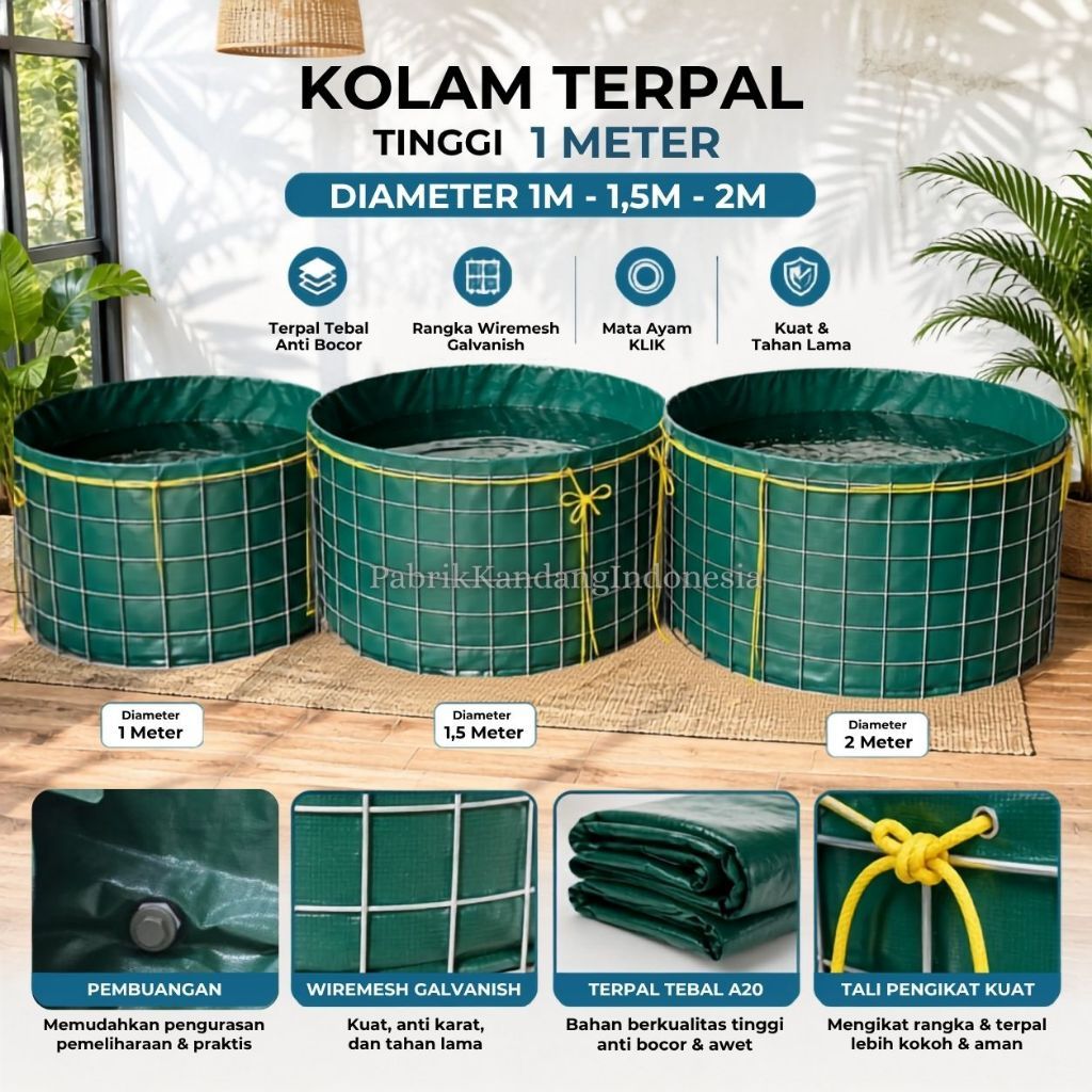 Kolam Terpal Bioflok Full Set Bulat Diameter 1M 1,5M 2M Tinggi 1M Kolam Ikan Lele Nila Gurame Koi Pa