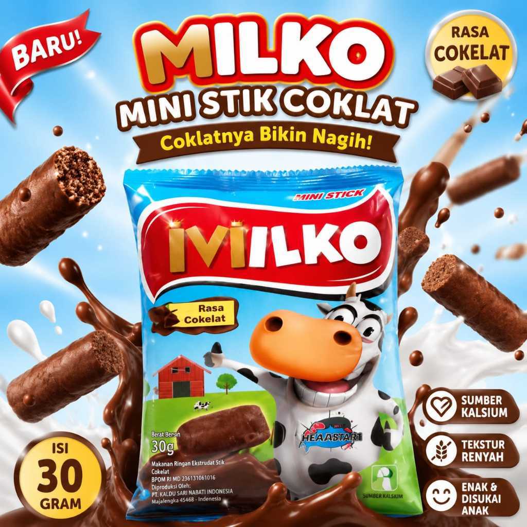 MILKO Snack Mini Stik Rasa Coklat 30gr 1 Renteng Isi 10 Pcs