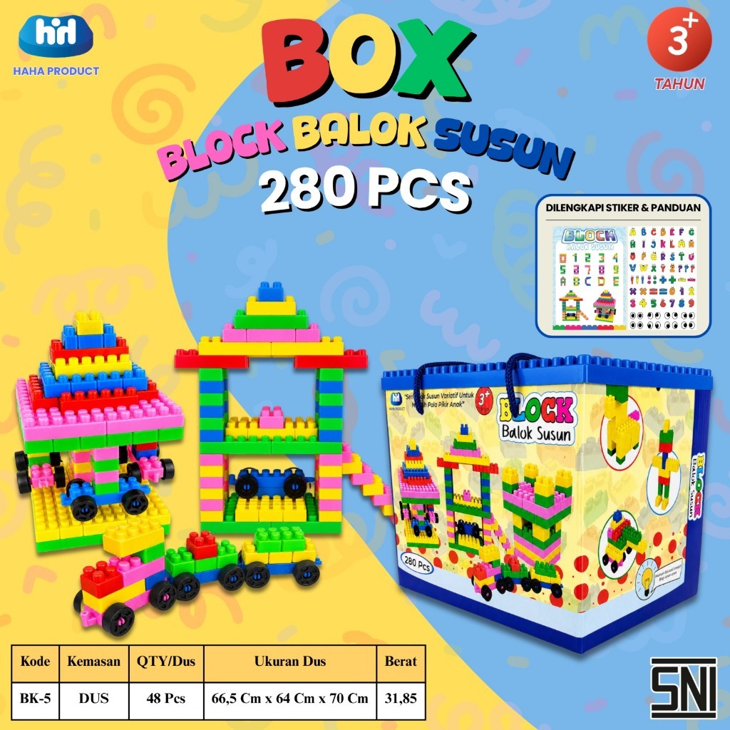 Haha Product Box Block Balok Susun 280 PCS mainan balok bangunan untuk anak 3+ tahun