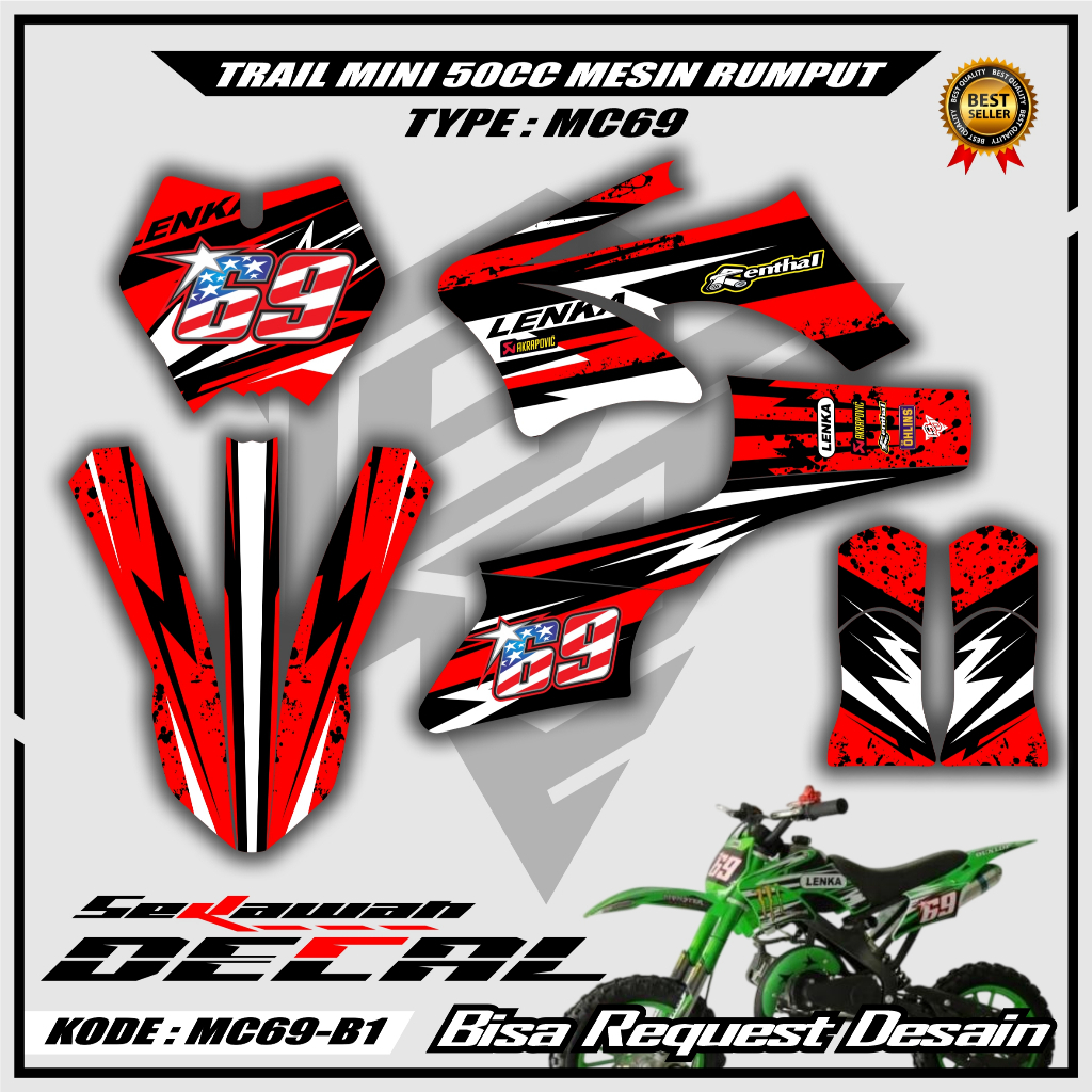 Decal Stiker Mini Trail LENKA MC69 KXD 50cc UTX 50cc MT2X81 MT2TS 50cc 2 Tak Bisa Request Desain