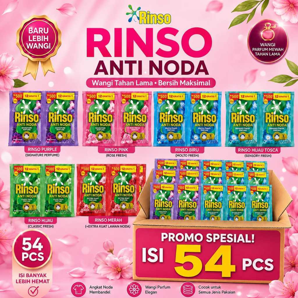 [54PCS] Rinso Liquid Cair kemasan 500an / 4,5 renteng Rinso Cair 500an / Deterjen Cair Rinso Liquid 