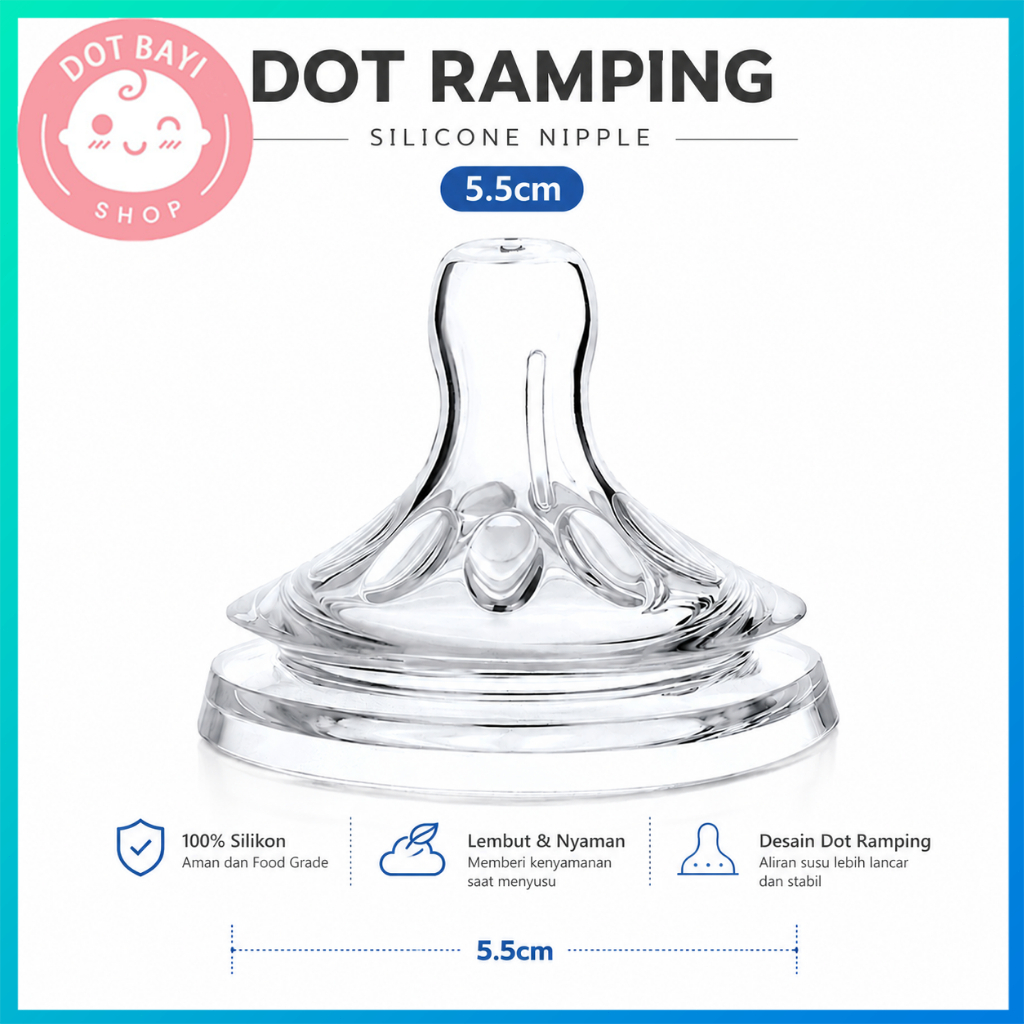 COD DOT BAYI Dot Bayi Puting Silicone 5.5CM Leher Lebar BPA Free Anti Kolik Wide Neck Natural Series