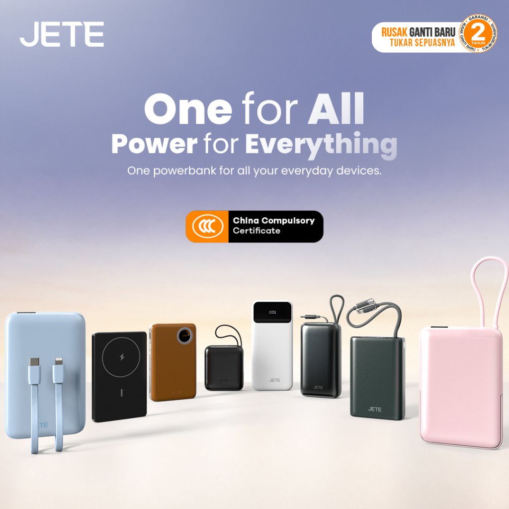 Powerbank CCC JETE 5.000mAh/10.000 mAh/20.000 mAh PD USB Port Type C Fast Charging 22.5W Pawer Bank 