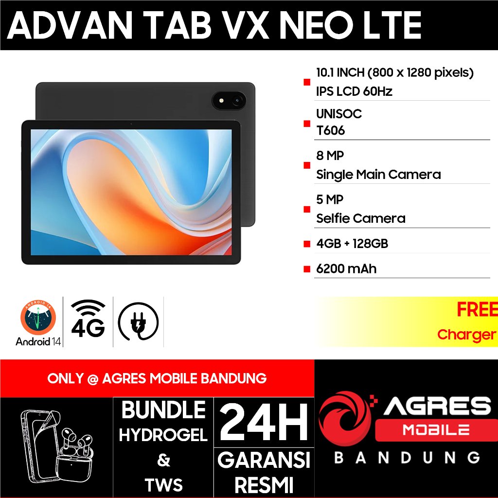 ADVAN TAB VX NEO LTE 4GB/128GB IPS LCD 60Hz GARANSI RESMI INDONESIA 100% ORIGINAL