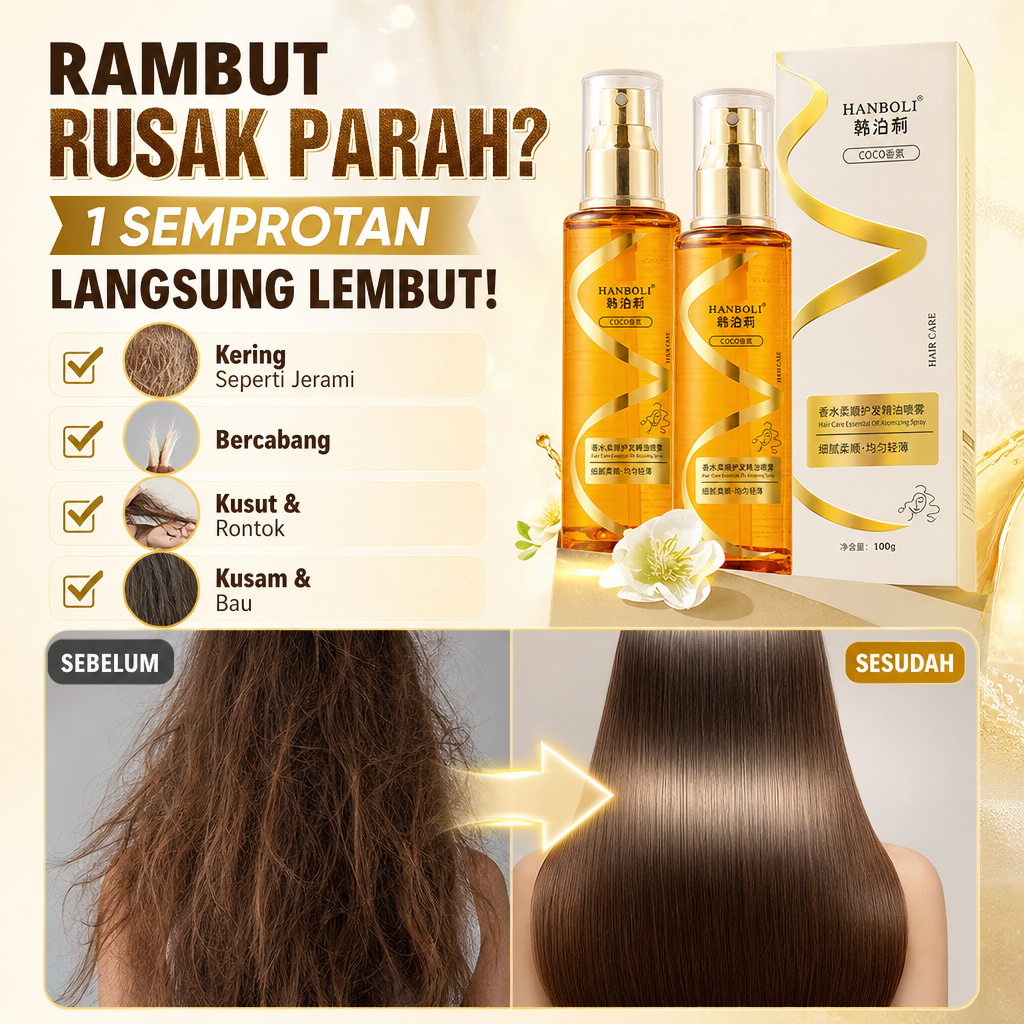 HANBOLI Hair Mist Spray Parfum Rambut 100ml Wangi Tahan Lama Sehari, Menutrisi Lembut Anti Kusut, Ti