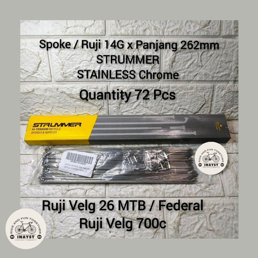 Spoke Ruji Jari 262 - JML 72 Biji - STRUMMER Stainless Chrome 14G x 262mm Rims 26 MTB Federal Velg D