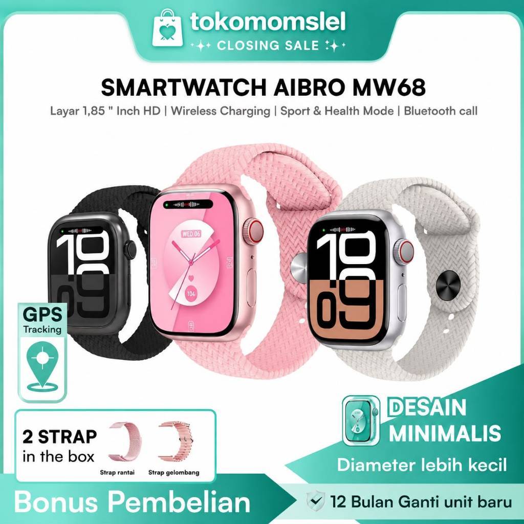 [ CUCI GUDANG CLOSING SALE ] Smartwatch Aibro MW68 Aibro MW 68 Jam Tangan Wanita Smartwatch Tahan Ai