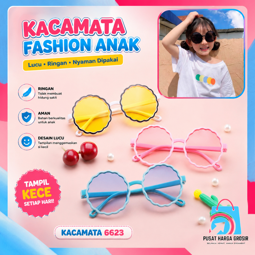 PHG -  Kacamata Anak 6623 Kaca Mata Hitam Anak Model Bulat Gelombang High Quality Kids Sunglasses Ka