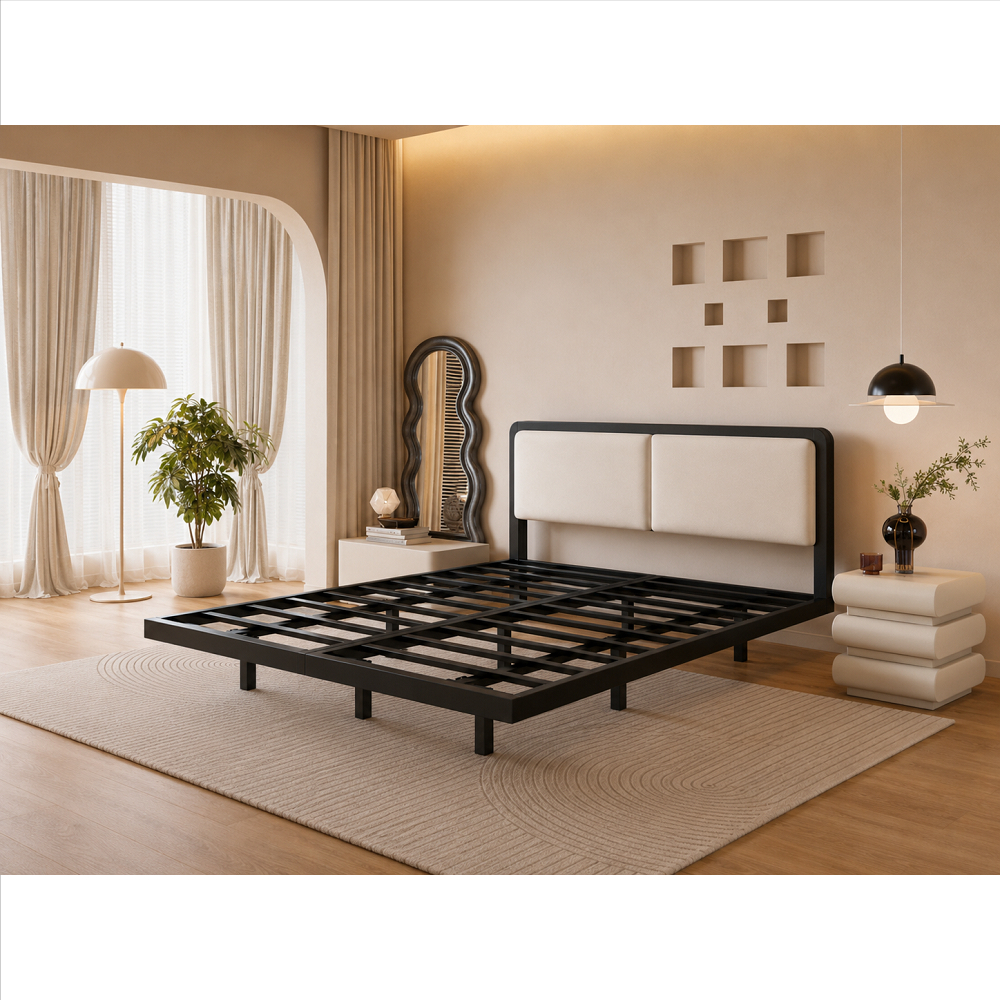 Dipan Besi Sandaran Empuk Rangka Besi Kamar Utama Kaki Tersembunyi Tempat Tidur Melayang Ready Stock