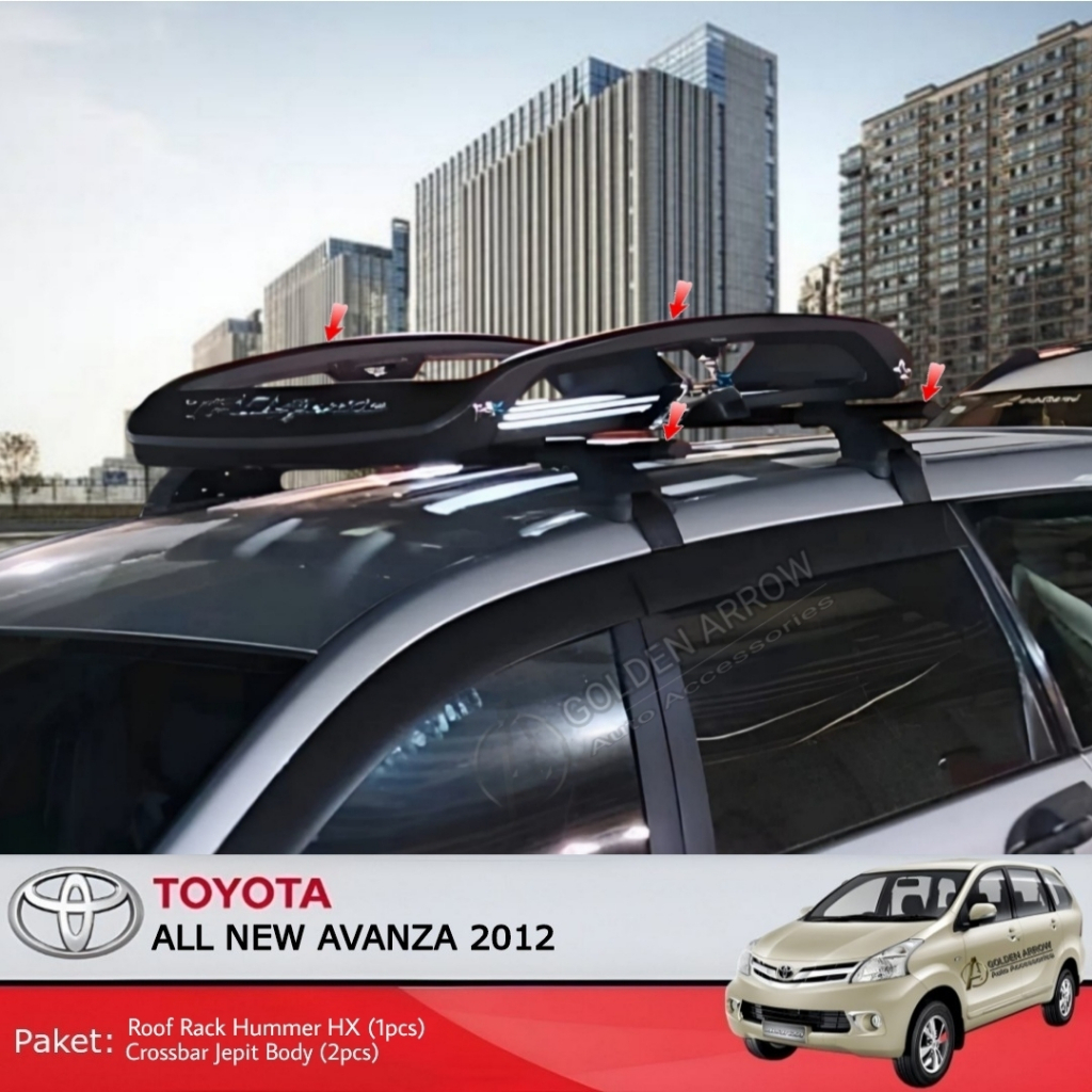 PAKET All New Avanza 2012 up to 2020 Roof Rack Hummer HX + Crossbar Jepit Body Rak Bagasi Atas Mobil