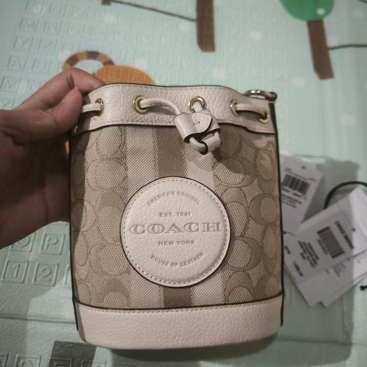 PL Preloved Tas Coach Sling Bag Signature Mini Jacquard Dempsey Bucket Bag 100% Original