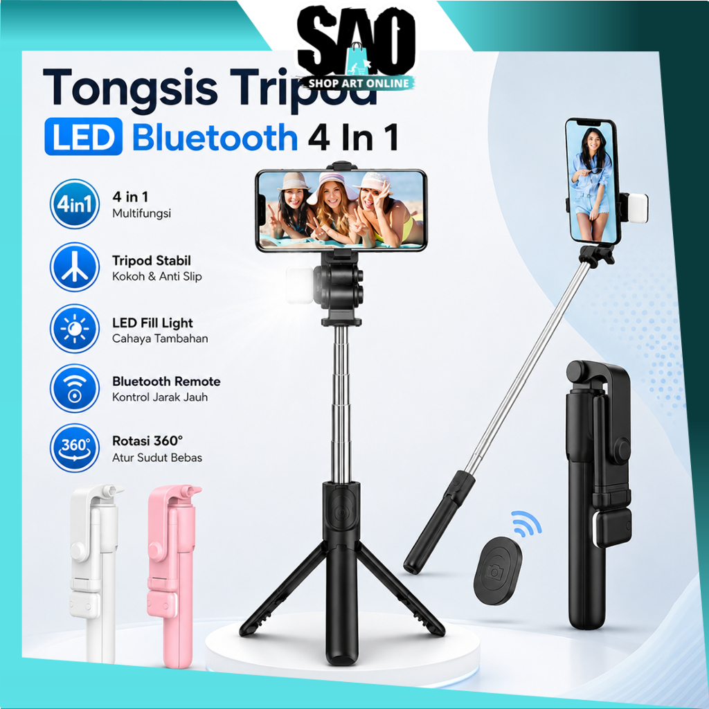 SAO - 5533 Tripod Lampu LED / Tongsis Tripod LED Bluetooth 4 In 1 Dengan Remote Control / Tripod Blu