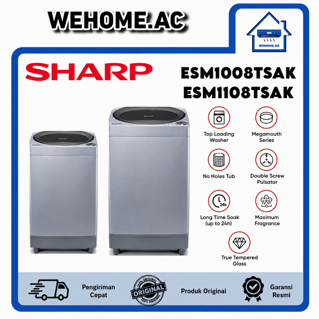 Mesin Cuci Sharp 1 Tabung ESM1008TSAK / ESM1108TSAK  Mesin Cuci Satu Tabung 10KG / 11KG Sharp Top Lo
