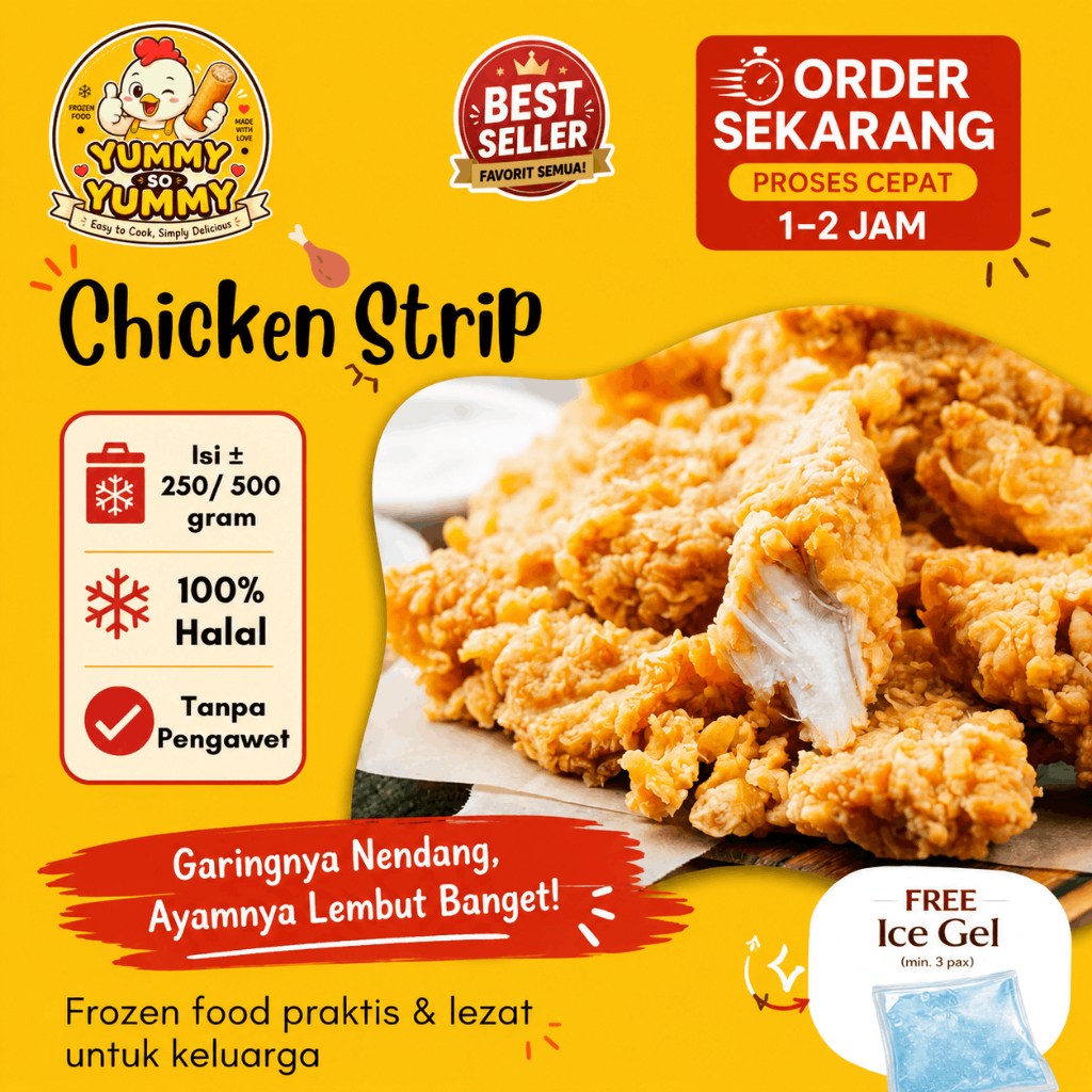 Makanan Beku Frozen Premium Chicken Strip / Chicken Crispy / Ayam Fillet Krispi