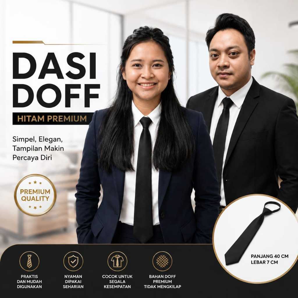 Dasi Hitam Polos Instant Formal Langsung Pakai Unisex Pria Wanita