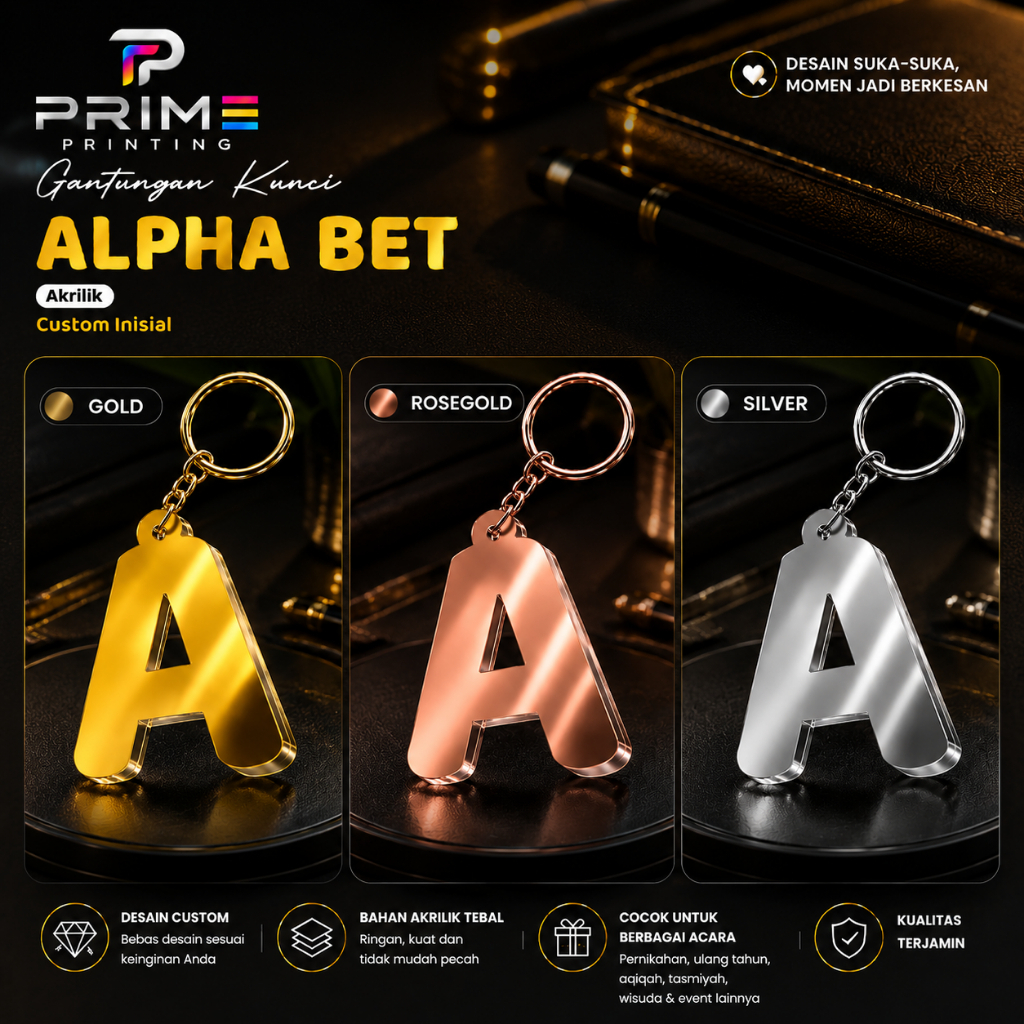 HURUF AKRILIK MIRROR / HURUF GANTUNGAN KUNCI (GANCI) 2mm