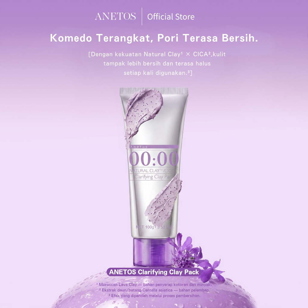 ANETOS Clarifying Clay Pack 100 g Masker Clay Pembersih Pori untuk Komedo dan Kulit Berminyak