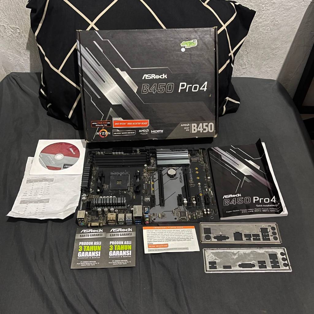 Motherboard Mobo ASRock B450 Pro4 Socket AM4 ATX Fullset
