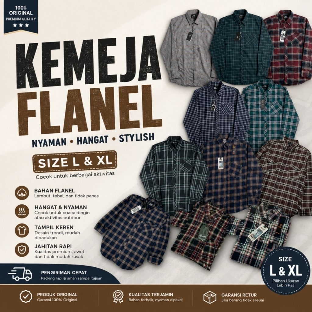 Kemeja Flanel Laki-Laki Motif Kotak-Kotak Coklat Garis 2