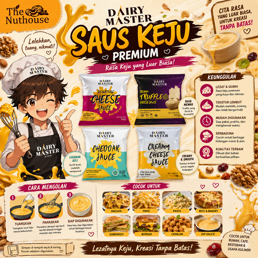 DAIRY MASTER by Kerry Saus Keju / Cheddar Cheese Sauce - Cheddar Sauce 1kg / Creamy Cheese Sauce 1kg