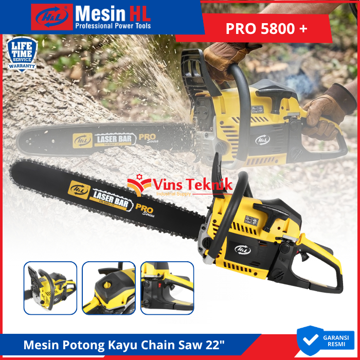 H&L PRO 5800 Mesin Gergaji Gasoline Chainsaw Laser Bar 22" PRO5800+