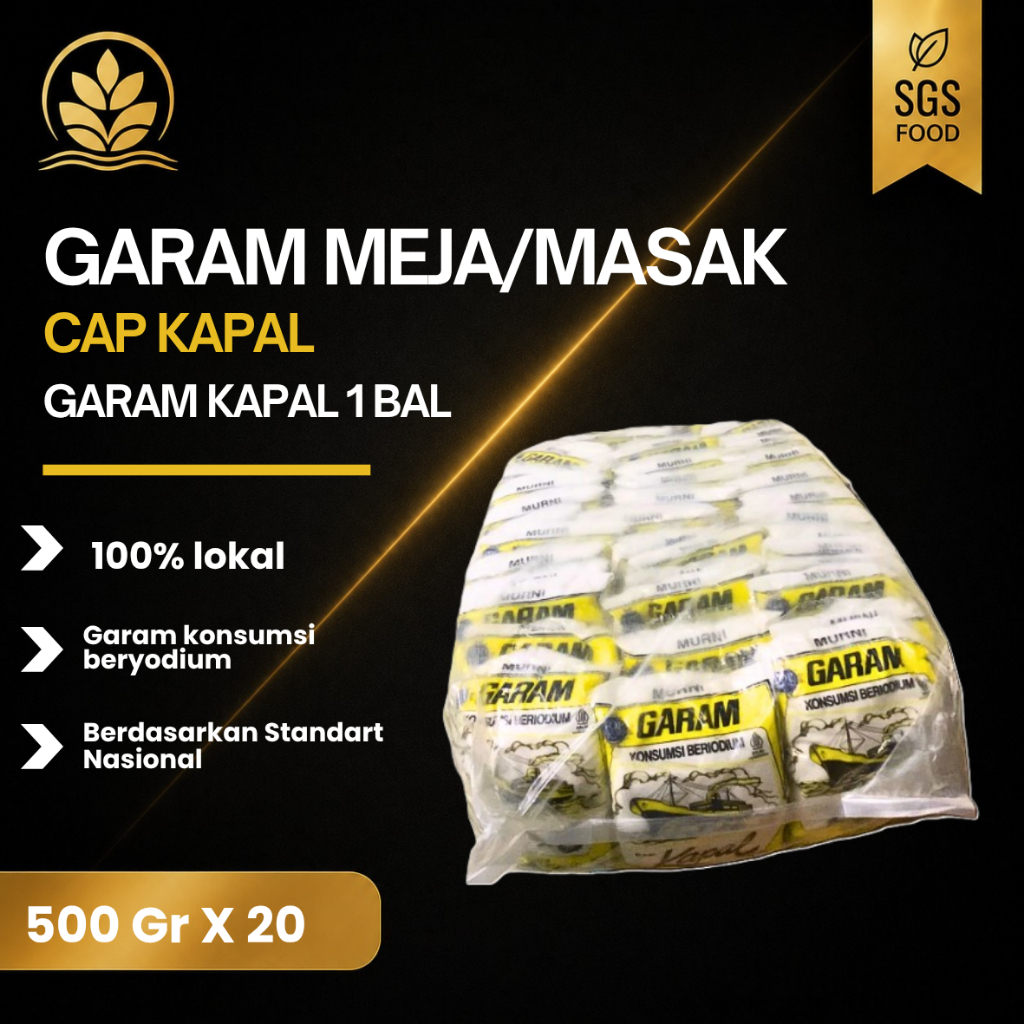 GARAM CAP KAPAL 1 BAL @500 GR X 20 PCS GARAM BERYODIUM STANDAR NASIONAL INDONESIA